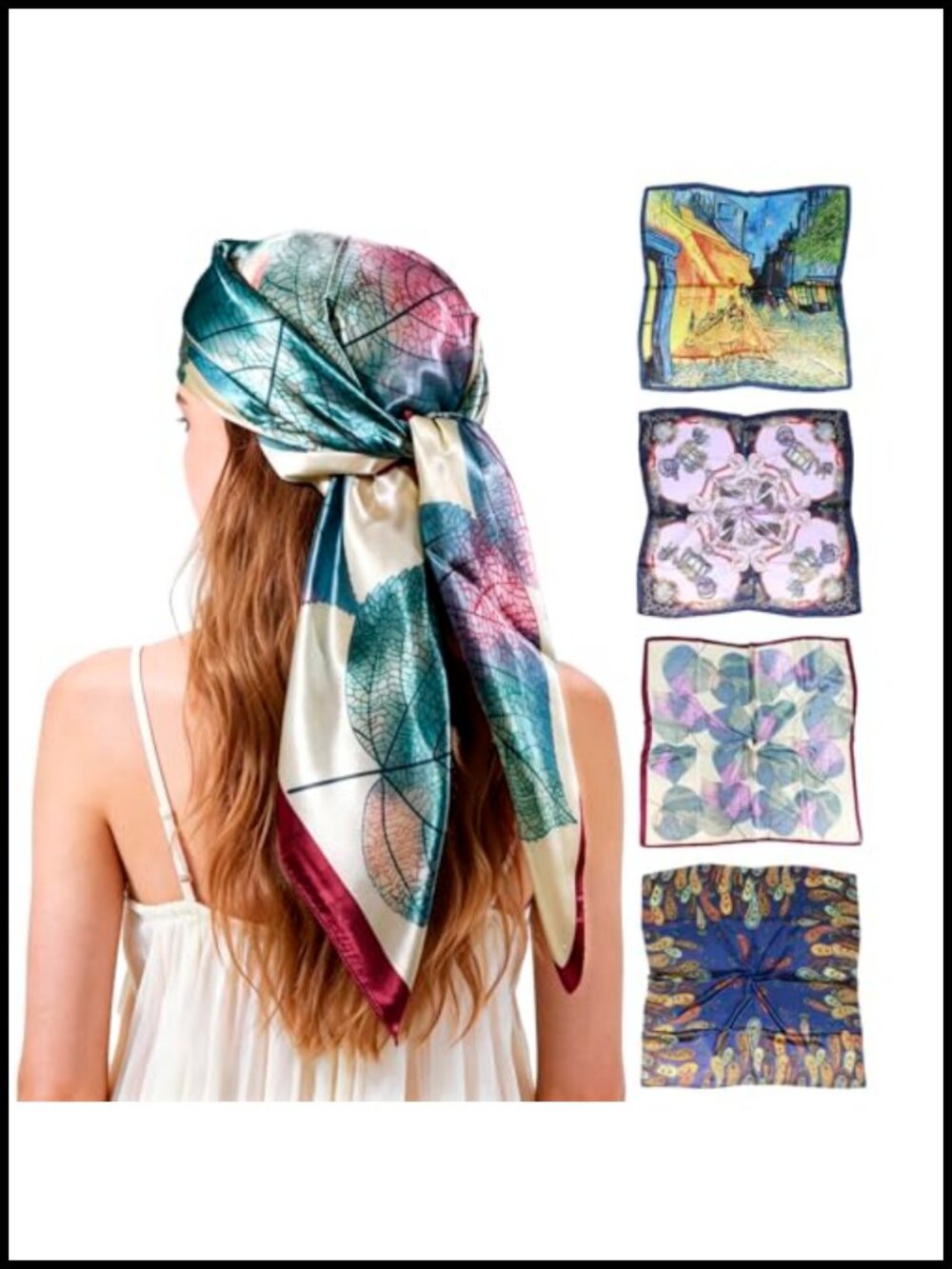 4pc 35" Satin Silk Head Scarf Set Square Bandana Neck Hair Wraps